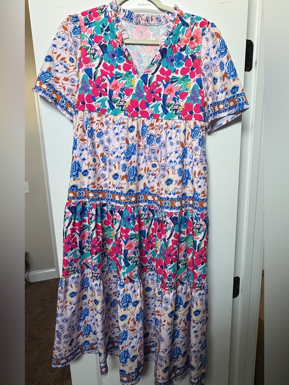 Floral Tiered V-Neck Dress in Multicolor